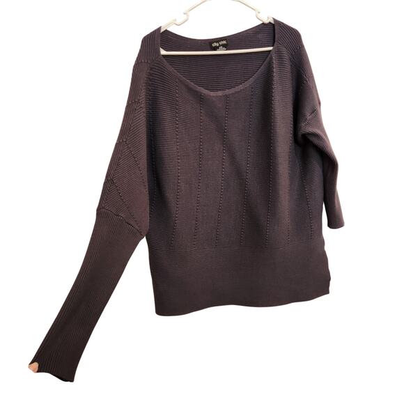 City Chic Long Sleeve Off Shoulder Rib Knit Pullover Lean In Sweater Gray 16 - Picture 2 of 8